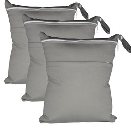 Egurs Wet Bag Wet Bag 3 Pieces 30 x 36 cm Large Plain Nappy Bag Reusable Nappy Bag Organiser Bag with Two Zip Pockets Grey