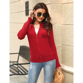 Aottori Red Cardigan Women Lightweight Knitted Sweater Cardigans Ladies Open Front Zip Up Knit Outerwear for Spring Autumn Red S
