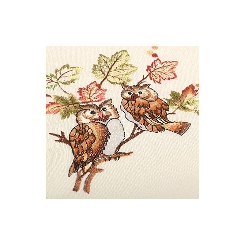 Quinnyshop - Owl Leaf Embroidery Tablecloth Approx. 85 x 85