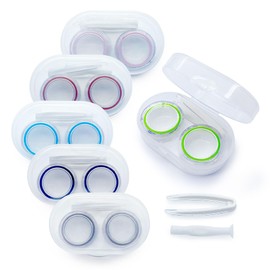 LCFALO 6 Pack Colored Contact Lens Case，Cute Contact Lens Travel Kit Portable Outdoor Storage Kit Colored Contact Lenses for Travel&Home(Pink, Rufous, Black, Gray, Green, Blue)