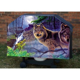 Moonlight Forest Wolf with Waterfall BBQ & Gas Grill Cover ~ Heavy Duty Vinyl ~ All Weather Waterproof ~Size Options in Drop Down menu (58x44x24)