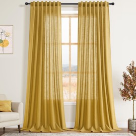 Extra Long Gold Linen Curtains 120 Inch for Living Room 2 Panels Set Rod Pocket Back Tab Light Filtering Semi Sheer Linen Window Drapes Privacy High Ceiling Drapes for Farmhouse 52x120