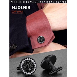 Mens Retro Stainless Steel Thor's Hammer Cufflinks Punk Norse Viking Tuxedo Shirt Cuff Links Black Cufflinks for Father Brother Husband
