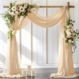 LINXTAR Wedding Arch Draping Fabric 4 Panels 30'' x 18FT Champagne Sheer Chiffon Arch Drapery for Bridal Shower Backdrop Outdoor Party Arches Church Ceremony Decoration