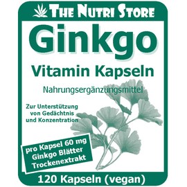 Ginkgo 60 mg Extract Vegan Capsules Pack of 120 - Ginkgo Biloba Leaves Extract 1:50 - To Support Memory and Concentration
