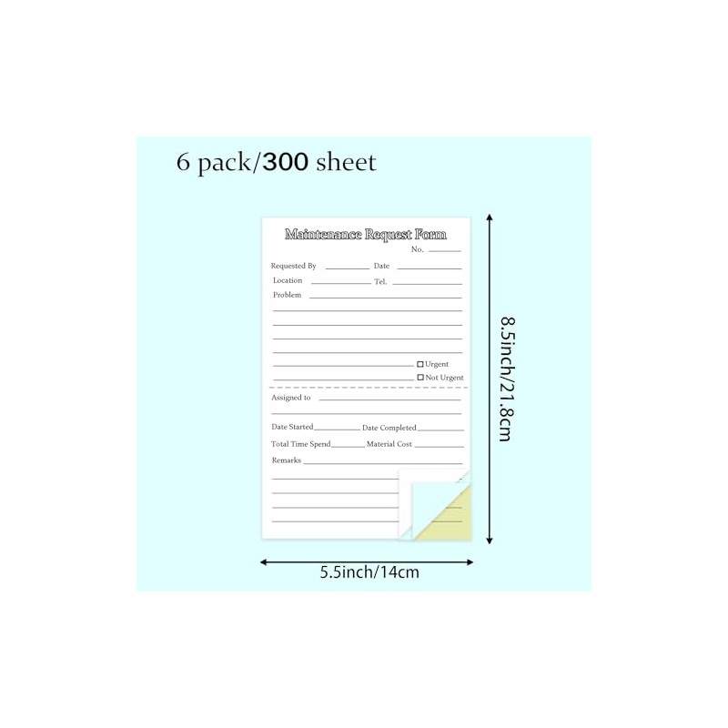 Generic 300 Sets Maintenance Request Forms, 3 Part Carbonless, 6
