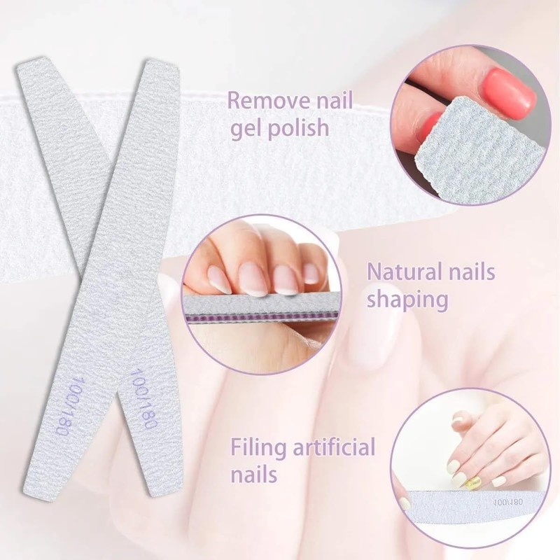 12 Pcs Nail Files Double Sided 100/180 Grit Half Moon