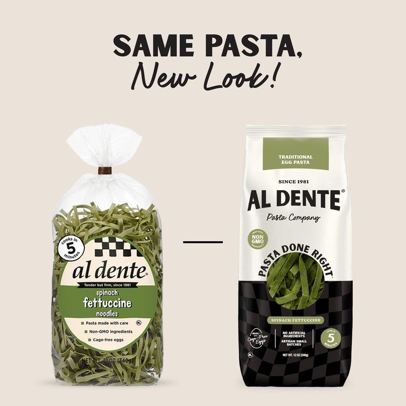 Al Dente Spinach Fettuccine – All-Natural, Hand-Crafted Egg Pasta. Traditional