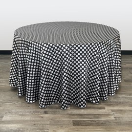 YOUR CHAIR COVERS - 120 inch Round Satin Tablecloth Black/White Polka Dot, Round Table Linens for 5 ft Round Banquet Tables