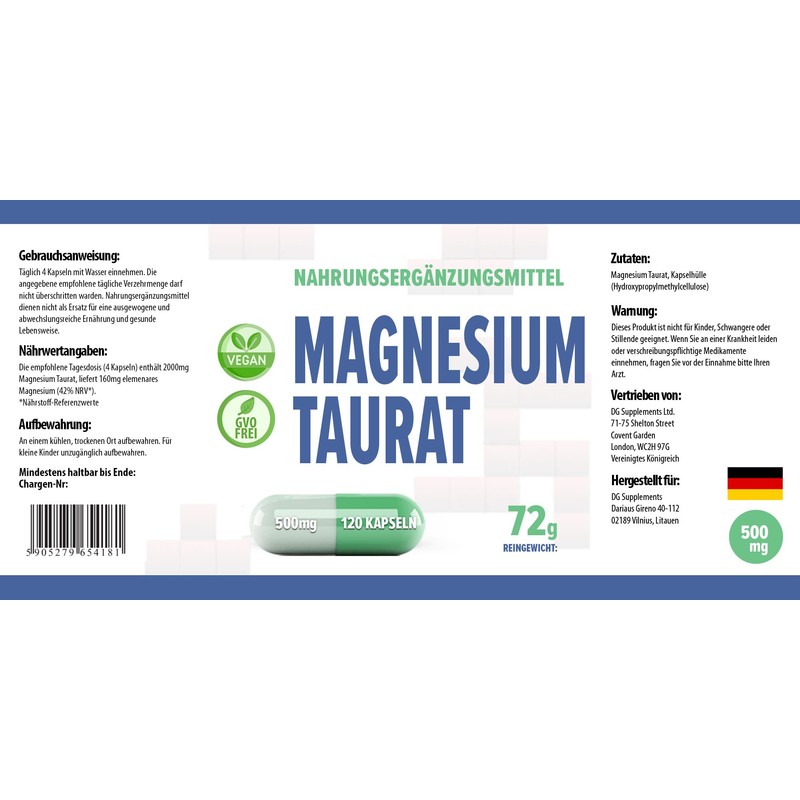 Magnesium Taurate 2000 mg per Serving, 120 Vegan Capsules, Laboratory