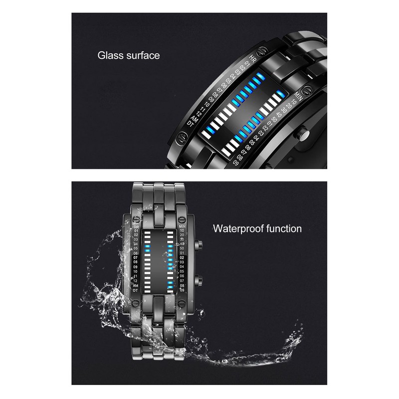 Dual Line Binary Watch Digital Blue LED Alloy Binary Fashion