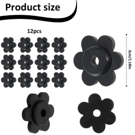 12Pcs Garden Flag Rubber Stoppers, Durable Black Flower Shape Pole Stoppers Small Flag Stand Holder Pole Accessories for Indoor Outdoor Yard
