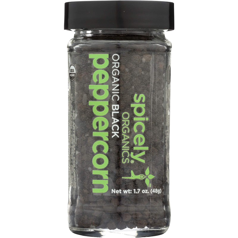 Spicely Organic Peppercorn Black Whole 1.70 Ounce Jar Certified Gluten