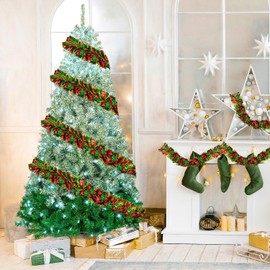 obbsie 65.6 FT Christmas Tinsel Garland, Colorful Christmas Metallic Twist Garland Ceiling Hanging Decorations for Xmas Tree Holiday Party Birthday Indoor Outdoor Decor (Red, Gold, Green)