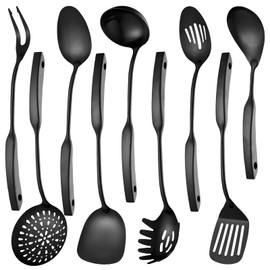 9PCS Silverware Set for 304 Stainless Steel Kitchen Utensils Set Cooking Utensil Set, 15 Inches All Metal Cooking Tools Wok Kitchen Cookware Set with Spatula Useful Pots and Pans Accessories