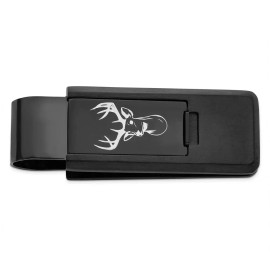 Unbranded Stainless Steel Black IP Lasered Buck Head Flip Money Clip