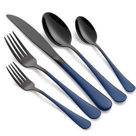 Onlycooker 20-Piece Black Silverware Set 18/0 Stainless Steel Flatware Sapphire Blue Handle Cutlery Set Service for 4 Dinner Knives Forks Spoons Set Mirror Finish Dishwasher Safe