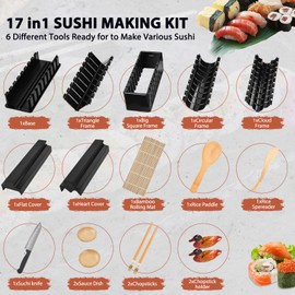 AYIYUN 17 in 1 Sushi Making Kit, Sushi Maker Sushi Tool, Easy DIY Sushi Maker Tools with Bamboo Sushi Rolling Mats, DIY Sushi Roller Tool for Home Beginners