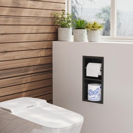 Neodrain Black Toilet Paper Holder, Contemporary Hotel Style Pivoting in Wall Tissue Holder, Stainless Steel Recessed Tissue Paper Roll Holder, Dual roll(Matte Black)