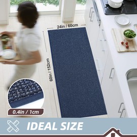 BEQHAUSE Kitchen Runner Rugs 24"x60", Non-Slip Kitchen Mats for Floor, Super Absorbent and Stain Resistant Kitchen Rugs, Machine Washable Rugs for Kitchen, Hallway, Laundry & Sink, Blue