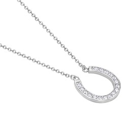 925 Sterling Silver White CZ Womens Horseshoe Pendant Necklace with Chain