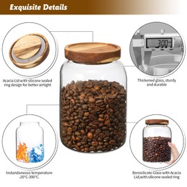 OULOVECO Glass Coffee Storage Jar with Lids Scoop Thicken Glass Coffee Canister Borosilicate Glass Food Containers for Ground Coffee Beans Nut Pasta Sugar Candy Spice Rice Loose Tea