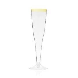 TRUE Gold Rimmed Disposable Champagne Flutes Plastic, Champagne Glasses, Toasting Flutes for Weddings, Cocktails, Birthday, Home Bar, 5.5oz, Set of 12