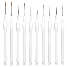 Fine Brush Set, 10 Pieces Painting by Numbers Brush, Thin Brush Set, Acrylic Paints, Miniature Brush for Acrylic, Watercolour, Model Making, Oil Painting, Detail Painting (White)