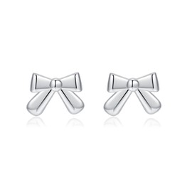 SLUYNZ 925 Sterling Silver Cute Bow Stud Earrings for Women Teens Bow Ribbon Stud Earrings (A-SILVER)