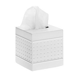 TOLIDA Square Iron Tissue Box, Vintage Tissue Box, Toilet Tissues, Cosmetic Tissue Box for Dining Room, Living Room, Bedroom, Office, Hotel, 14 x 13 x 13 cm (White)