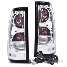 G-PLUS Clear Tail Lights w/Wiring Harness Compatible with 2003 2004 2005 2006 Chevy Silverado Pickup GM2800174, GM2801174 Luces Traseras Rear Brake Lamps Assembly