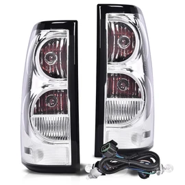 G-PLUS Clear Tail Lights w/Wiring Harness Compatible with 2003 2004 2005 2006 Chevy Silverado Pickup GM2800174, GM2801174 Luces Traseras Rear Brake Lamps Assembly