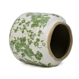 Dosayes Ceramic Pot for Plant,Crackle Glaze Vintage Plant Pots with Drainage Hole,5.51inch Corrugated Surface Planter for Indoor (Green