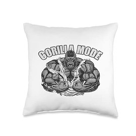 Bodybuilding Gorilla Mode Gym Ape Fitness Coach Swole Monkey Throw Pillow, 16x16, Multicolor