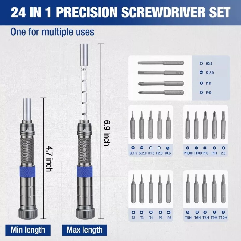 WORKPRO 24 in 1 Magnetic Screwdriver Set w/Extendable Pole Mini