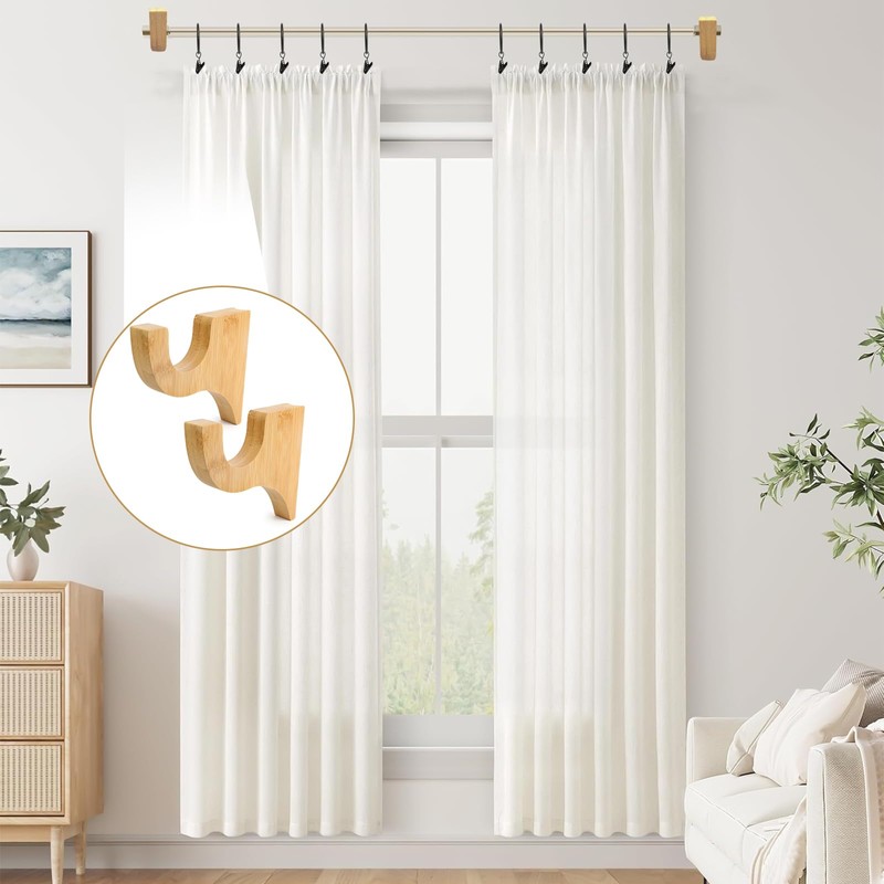 2 Pack Wooden Curtain Rod Brackets Multipurpose Curtain Rod Holders