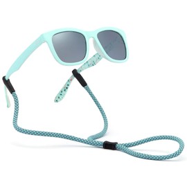 BASSDASH Kids Polarized UV400 Protection Sunglasses for Boys Girls with Adjustable Strap (Frame – Mint Green & Snowman, Lens – Silver, VK03 5-14 years)
