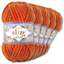 Wohnkult Alize 5 x 100 g Velluto Premium Wool, 30 Selection, Chenille Yarn, Velvet Wool, Amigurumi Blankets, Accessories, Clothing, DIY (06 | Orange)