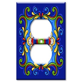 Art Plates - OVERSIZED Switch Plate - OVER SIZE Wall Plate - 1 Gang Outlet - Dark Blue Mexican Talavera Tile (PRINTED IMAGE)