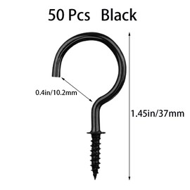 xiaozhenjida 50 Pcs Screw-in Ceiling Hooks Screw Hooks Cup Hooks Nickel Plated Hooks for Cabinet Shelf Black 1 inch(Black)