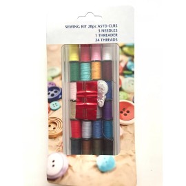 un 28 Piece Sewing Kit 3 Needles 1 Threader 24 Assorted Color Threads New