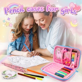 Dromlag Unicorn Gifts for Girls, Pencil Case for Girls 4 5 6 7 Year Old Girl Gifts Arts and Crafts for Kids Birthday Presents for 5 6 7 Year Old Colouring Pens for Kids Toys for 5-10 Year Old Girls