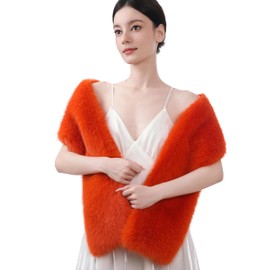 Dikoaina Women's Winter Fake Faux Fur Scarf Wrap Collar Shawl Shrug (Orange, 63"/160cm)