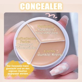 Full Cover Concealer Palette, 3-in-1 Concealer Cream, 3 Colours Concealer Contour with Brush, Corrects Dark Circles Red Marks & Softens Fine Lines, Highlight Contours, Waterproof, Long-Lasting