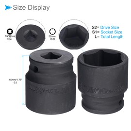 CoCud Deep Impact Socket, 1/2 Inch Drive 32mm Socket Size, CR-V 6-Point Metric Deep Sockets - (Applications: for Remove Tighten Hex Head Bolts Nuts)