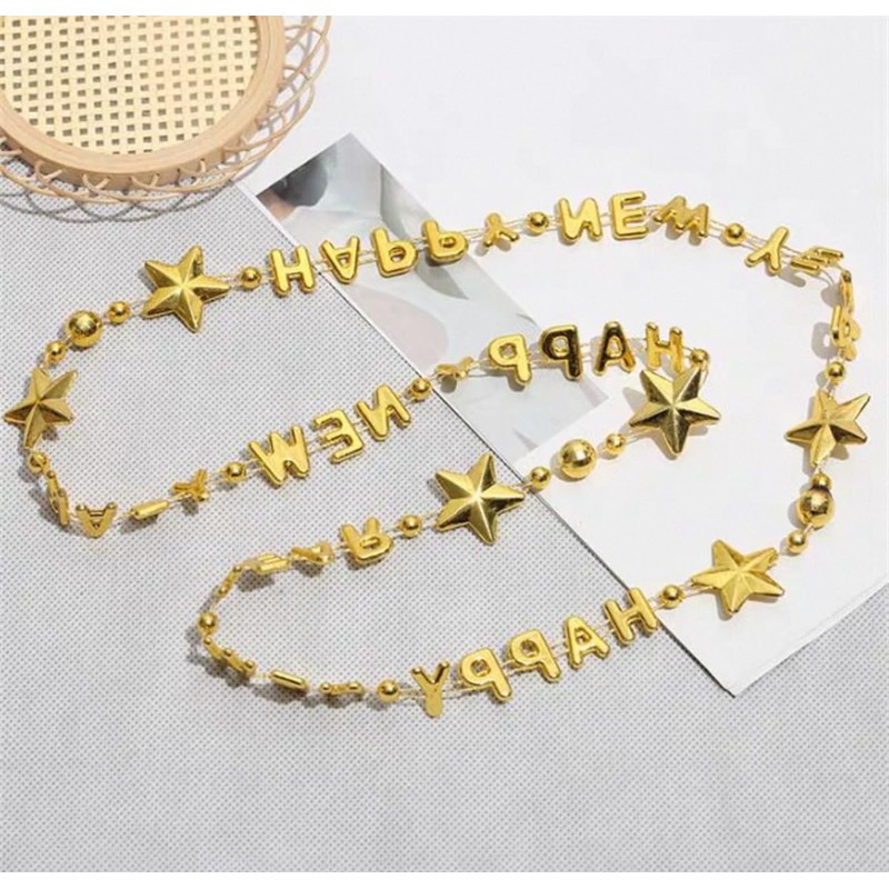 New Year Metallic Beads Star Necklaces Gold Silver Black for