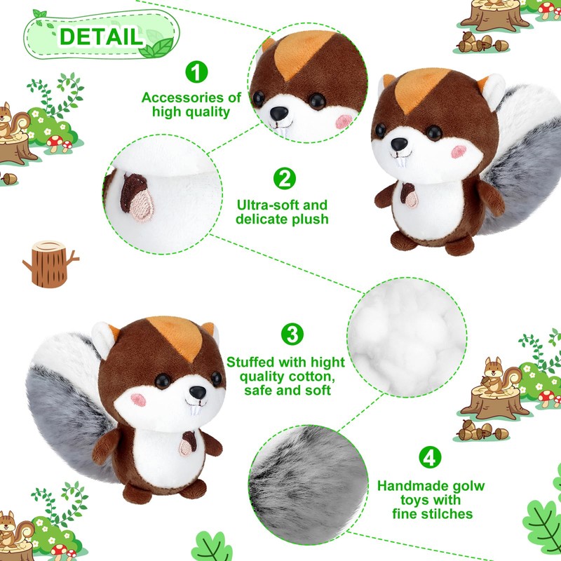 Soulchen 12 Pcs Squirrel Stuffed Animal Plush 4.7 Inch Small