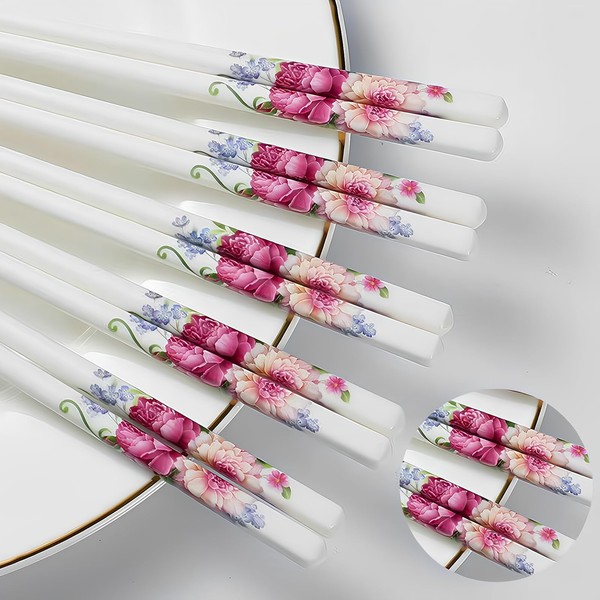 Ceramic Chopsticks Reusable Dishwasher Safe 5 Pairs Porcelain Chopsticks,9.7-Inch (Red