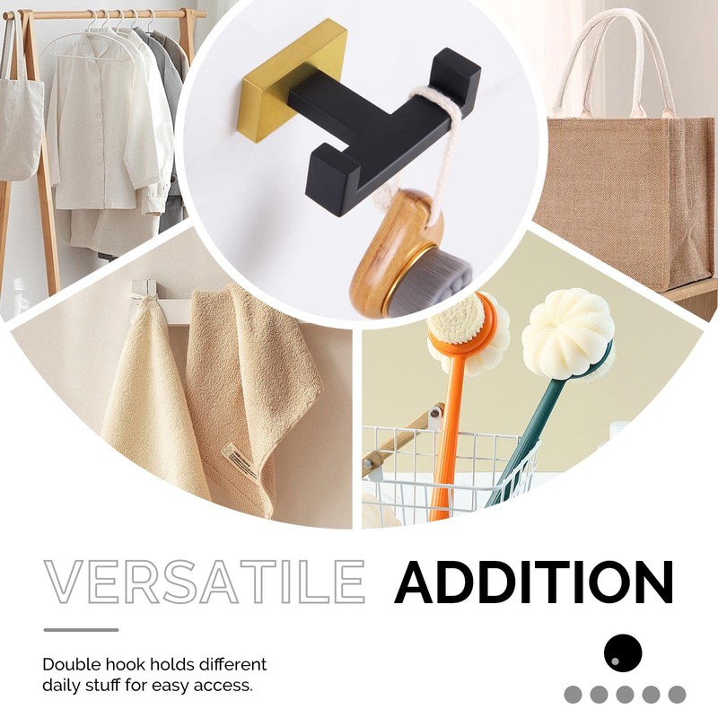 Angle Simple Double Towel Hook Black & Gold, Stainless Steel