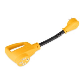 Camco RV Dogbone Electrical Adapter with Innovative 180 Degree Bend Design and PowerGrip Handle - 15 Amp Male to 50 Amp Female, 12" (55168)
